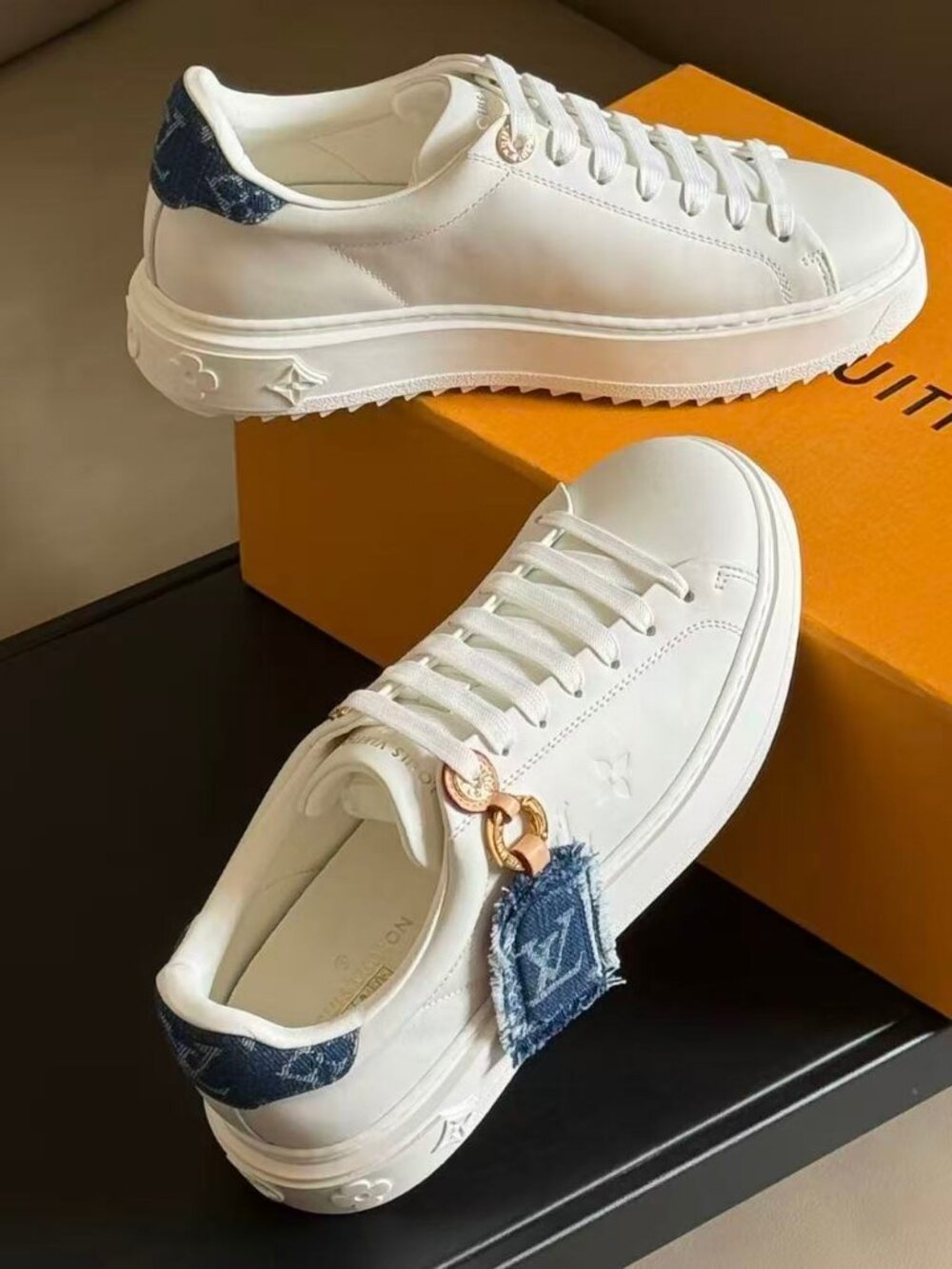 Louis Vuitton Lace‑Up Casual Shoes Denim Monogram Accent